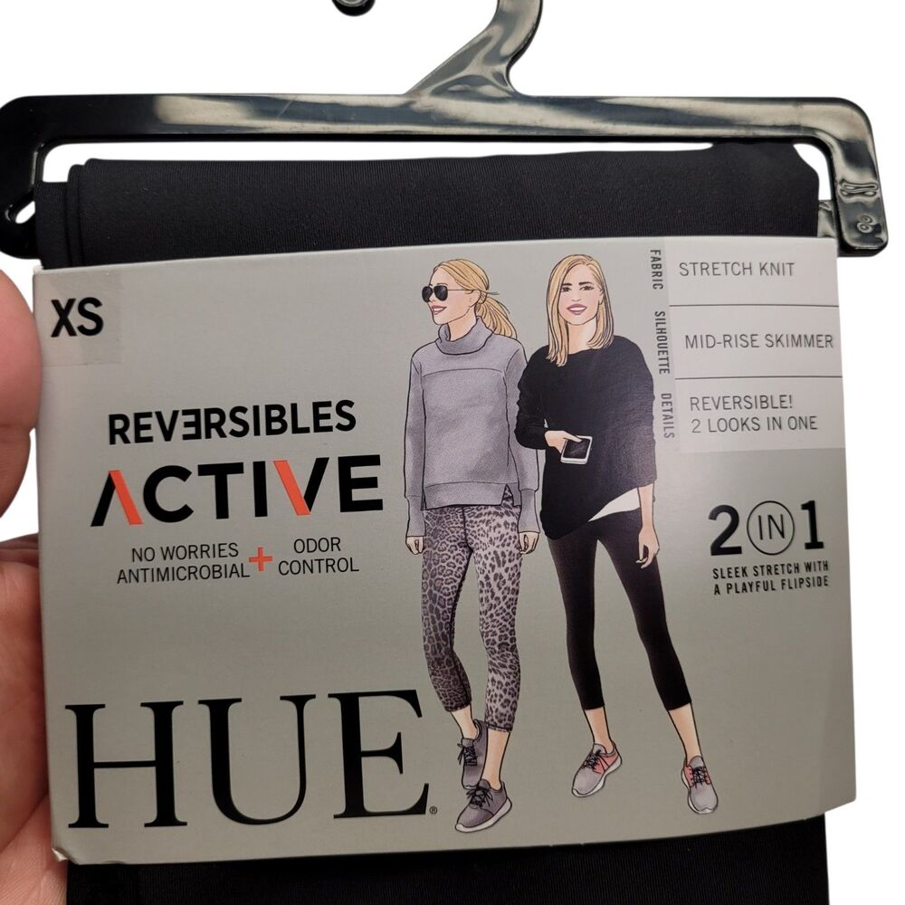 Hue Reversible Active Leopard & Black Mid Rise Leggings Size X-Small